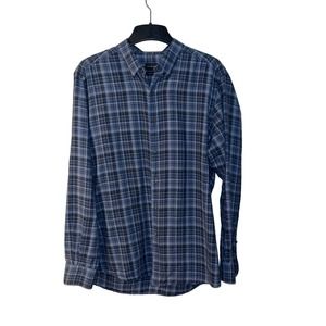 Ermenegildo Zegna Mens Size XL Blue Plaid Long Sleeve Cotton Button Down Shirt
